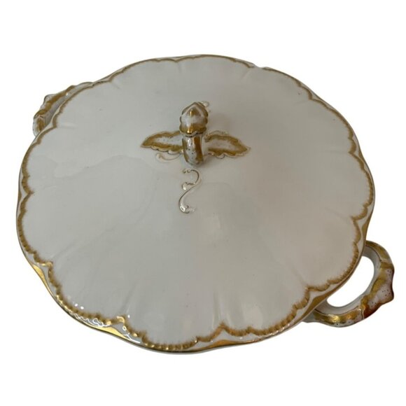 Antique Haviland France Limoges Covered Serving Dish With Gold Trim Chip H9078 - Picture 10 of 10